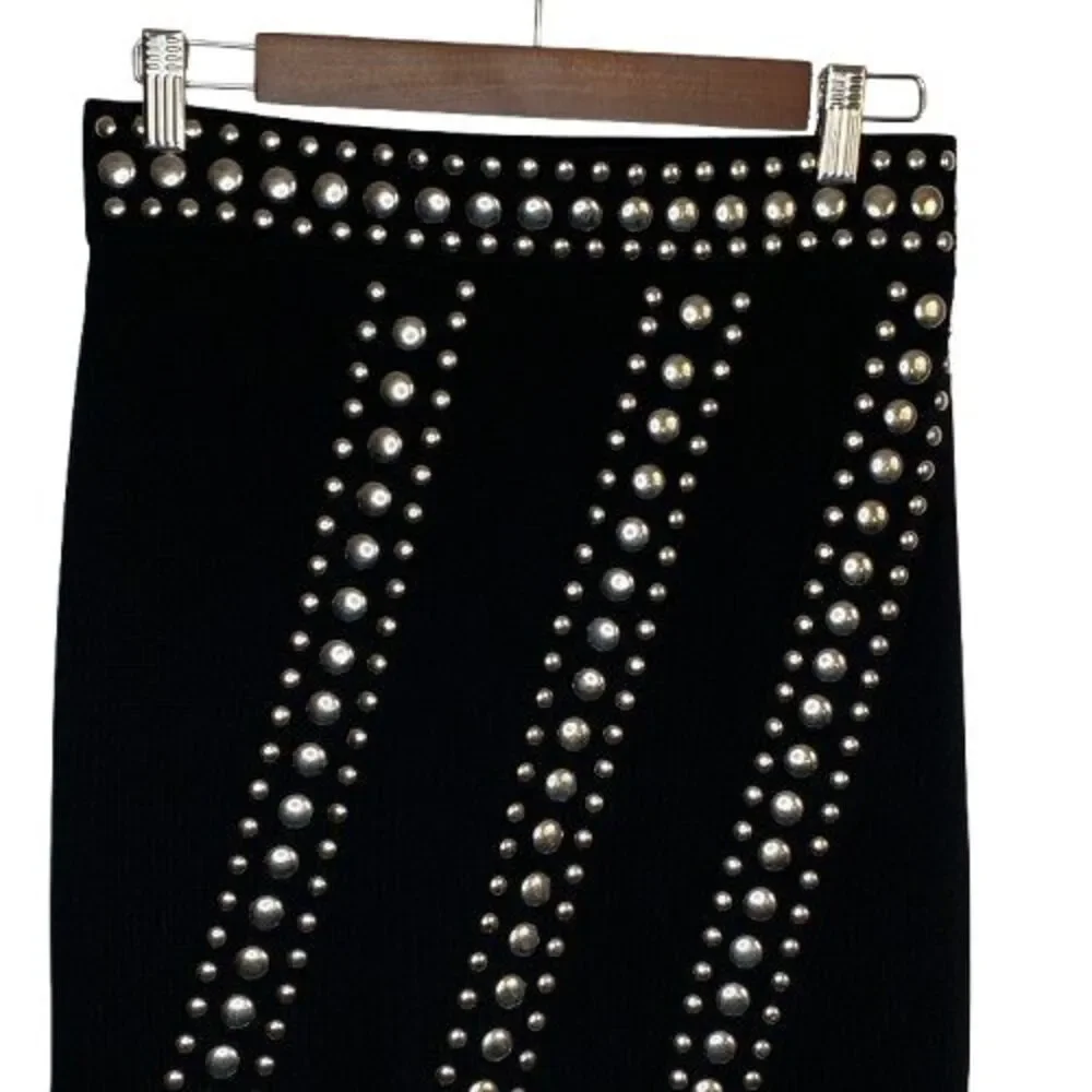 INC Womens Studded Pull On Skirt Size MP Black Rock Chic Punk Glam Going Out